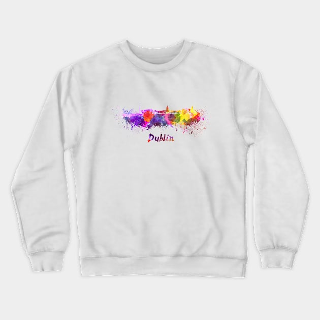 Dublin skyline in watercolor Crewneck Sweatshirt by PaulrommerArt